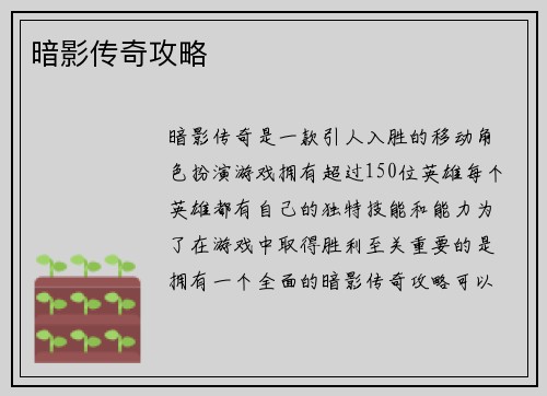 暗影传奇攻略